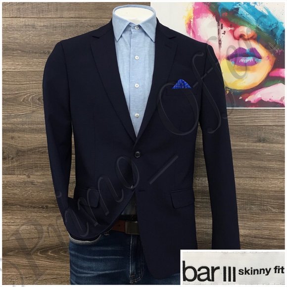 Bar III Mens Blazer Sport Coat Two Button Casual Jacket Size 44R‎ Wool Suits - Picture 1 of 13